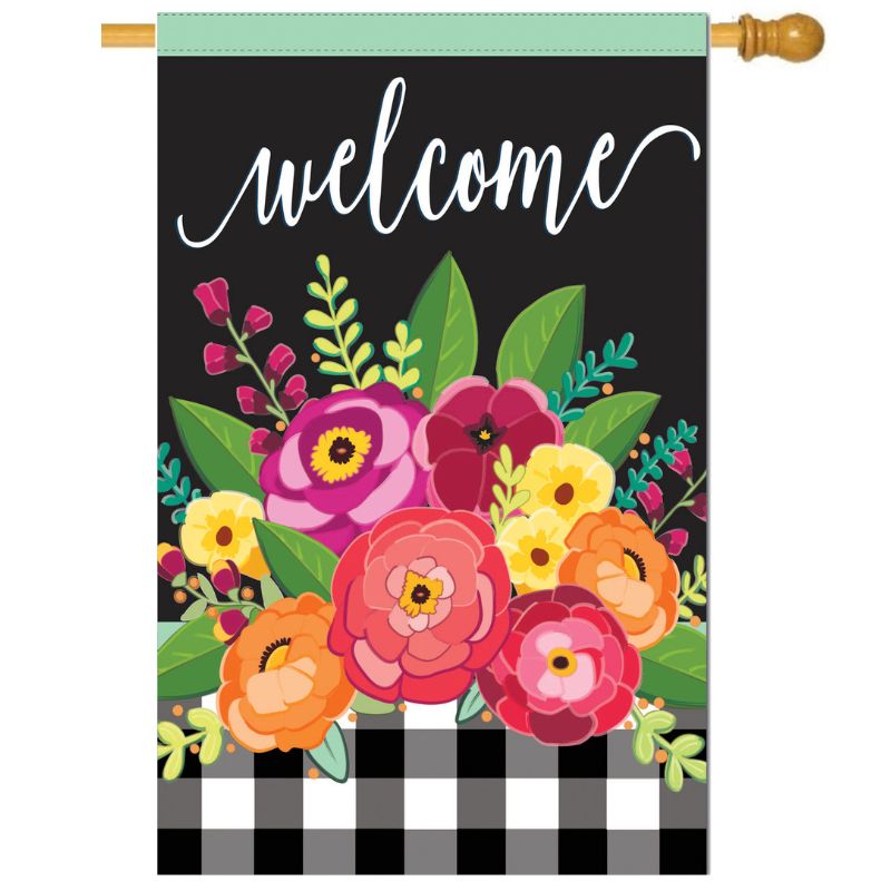 Floral Welcome Check Flag